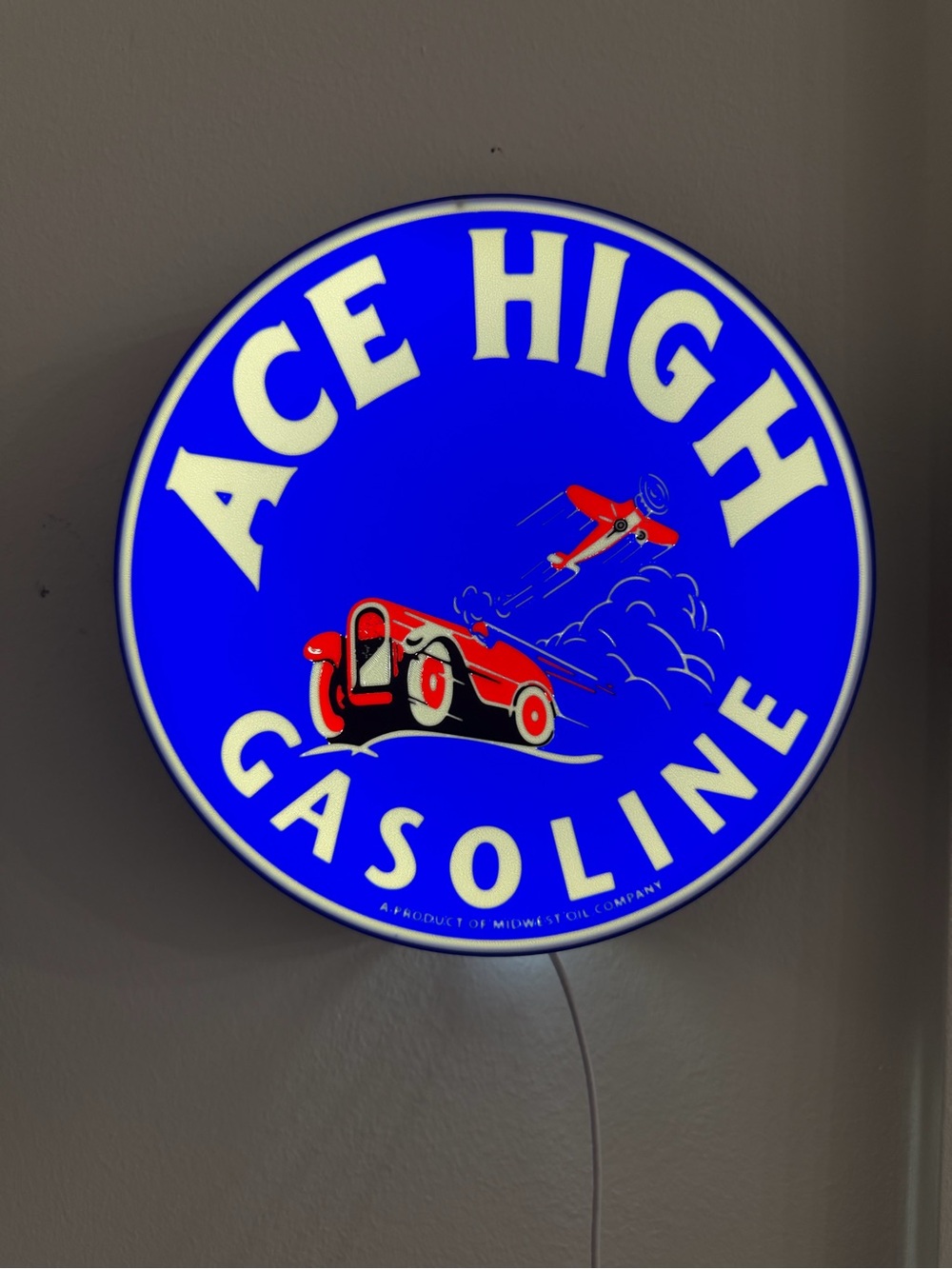Ace High Gasoline Blue and Red Wall Sign by